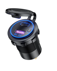 12 V auton USB-latausportit, Quick Charge 3.0 48W, USB-C + USB-A, vedenpitävä