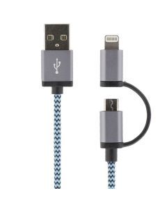 STREETZ USB-kaapeli, USB Micro B ha ja lightning ha, MFi, 1m, sininen