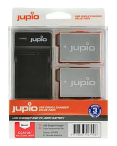 Jupio Canon Kit: 2x akku LP-E8 1120mAh + USB-single laturi yhteensopiva
