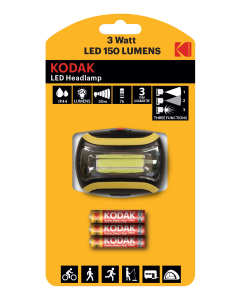 Kodak LED otsalamppu, 150lm, 3 tilaa, 3W yksi LED, IP44, musta