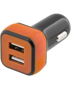 STREETZ-autolaturi, 2x USB-portti, 12-18V - 5V 4.4A USB, musta/oranssi