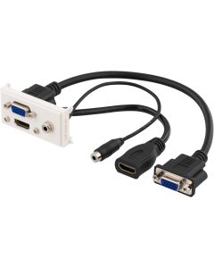 DELTACO-liitinpaneeli, 1xVGA, 1xHDMI, 1x3,5mm, 0,2m, valkoinen