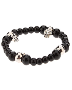 Black Skull, armband med svarta pärlor och döskalle