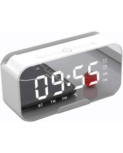 Digitaalinen LED herätyskello radiolla, Bluetoothilla, kaiuttimella, lämpömittarilla - Valkoinen