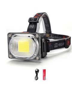 Tehokas otsalamppu, 6000 lumenia, COB LED, ladattava, akkulaturi, 3 tilaa