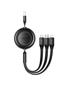 Baseus Bright Mirror series 2, 3-in-1 latauskaapeli, sisäänvedettävä, USB-C, Lightning, Micro-USB