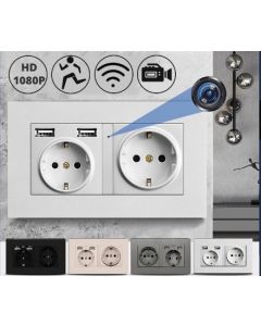 WIFI Spy-kamera pistorasiassa, 2 pistorasiaa, 2 USB-A-porttia, 2.1A pikalataus 