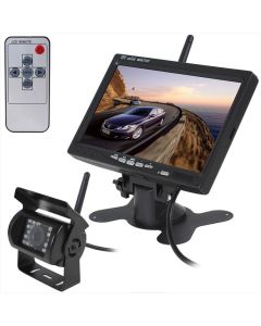 Langaton peruutuskamera, 7" näyttö, Auto IR tumma visio, 120°, IP67, pitkä kantama