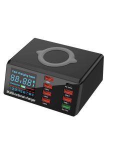 USB-keskitin ja latausasema 8 usb-portilla ja langattomalla qi-latauksella, pikalataus 3.0