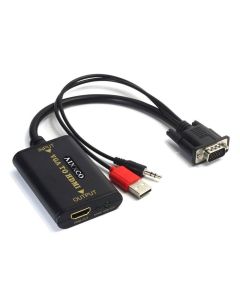 Aktiivinen VGA-HDMI-muunnin, HDMI 1.3b, 1080P@60Hz, stereo 3.5mm audio